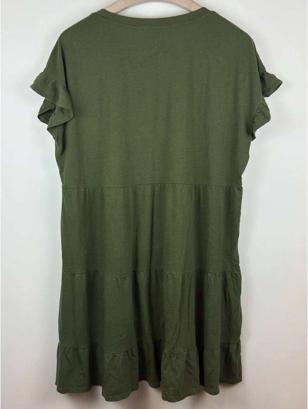 J.Crew Women's Olive Green Ruffle Sleeve Tiered Cotton Dress XL